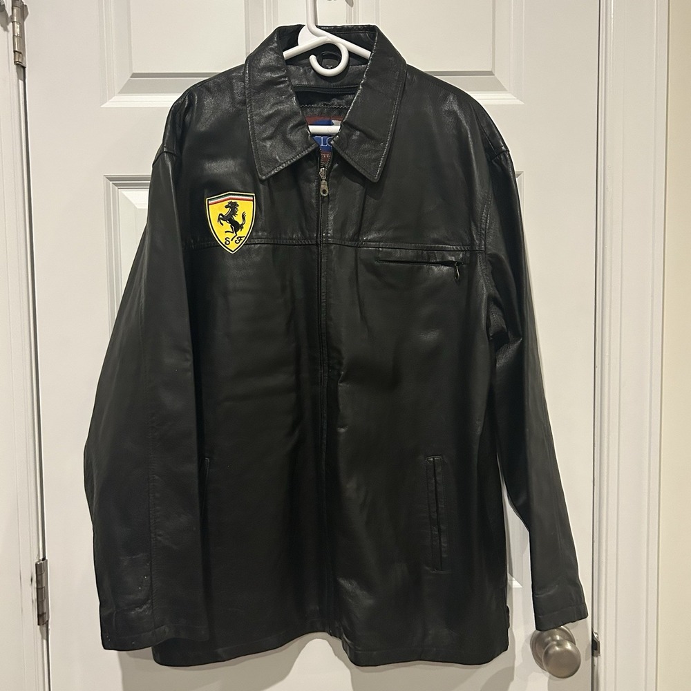 Lobi Lobi Black Genuine Leather Full Zip Lined Jacket 2XL Black Scuderia Ferrari